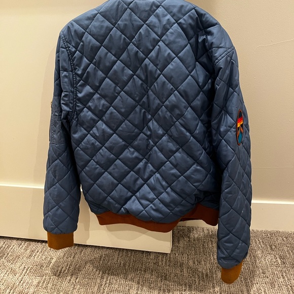 Aviator Nation Quilted and insulated Blue Bomber Jacket with mountain patch. - Picture 4 of 4